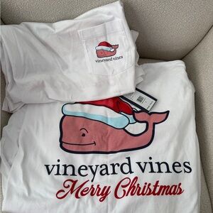 Vineyard Vines Festive White T-Shirt with Red Whale